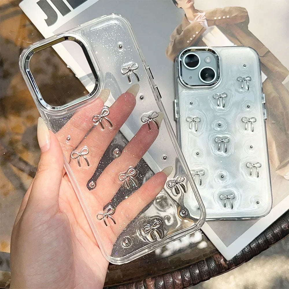 Aesthetic Transparent Bow Phone Case – Elegant & Trendy