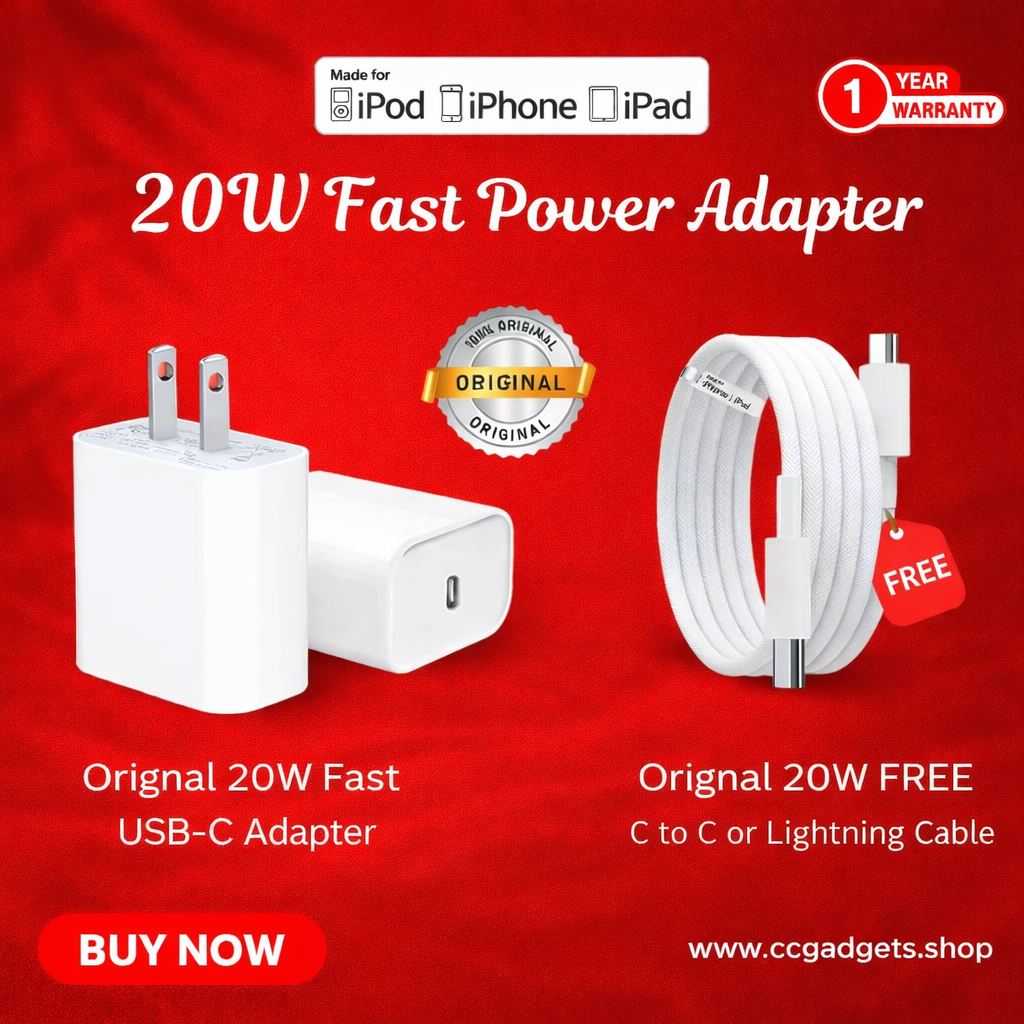Original Apple 20W USB-C Fast Power Adapter + FREE Charging Cable (Worth Rs. 2,000)
