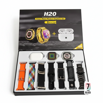 H20 Ultra Smart Watch with 7 Straps & AirPods – 2-in-1 Combo