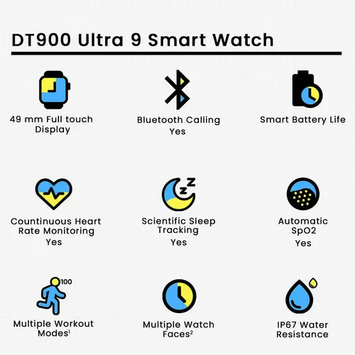 DT900 Smart Watch with 7 Straps – HD Display & Health Tracking