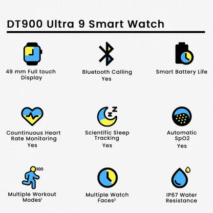 DT900 Smart Watch with 7 Straps – HD Display & Health Tracking