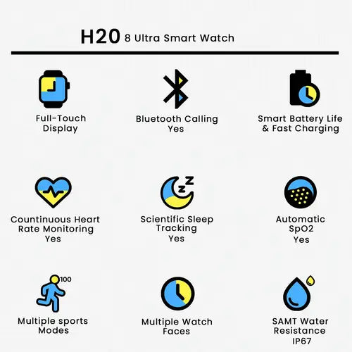 H20 Ultra Smart Watch with 7 Straps & AirPods – 2-in-1 Combo