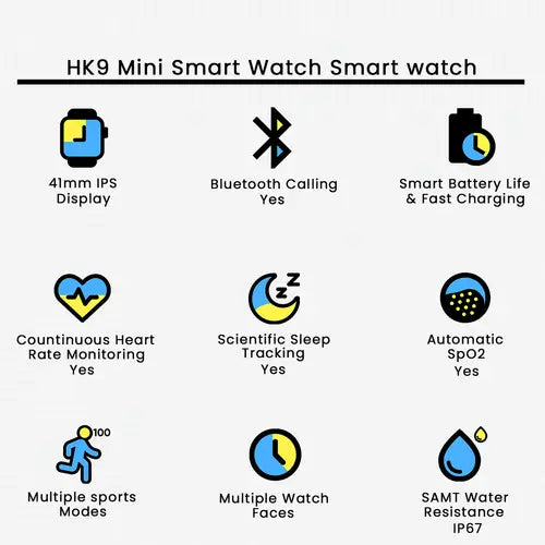 HK9 Mini Smart Watch – Compact Size | Health & Fitness Tracker